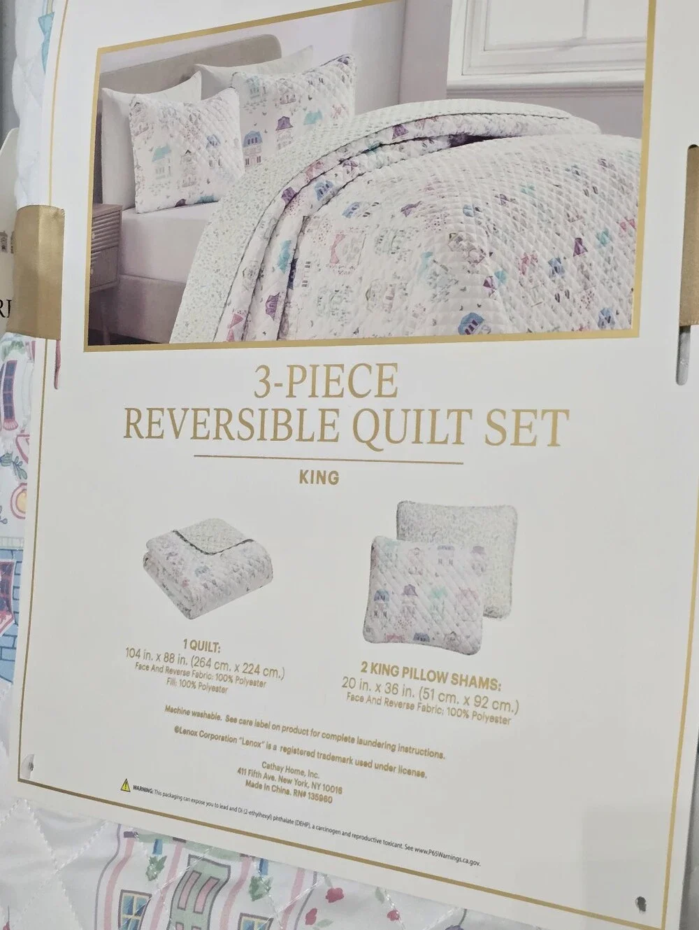 Lenox Pastel Multi House Motif Reversible Quilt